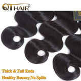QTHAIR 12A Brazilian Virgin Body Wave Hair 3 Bundles (14 14 14,300g/10.5OZ,Natural Black)100% Unprocessed Brazilian Body Wave Virgin Human Hair Extensions Body Wave Brazilian Human Hair