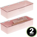 mDesign Makeup Storage Stackable Organizer Box for Bathroom Vanity, Countertops, Drawers - Holds Blenders, Eyeshadow Palettes, Lipstick, Lip Gloss, Makeup Brushes - Hinged Lid - 2 Pack - Pink/Clear