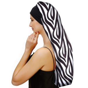 Sent Hair Extra Long Satin Bonnet Sleep Cap for Women Double Layer Silky Hair Bonnet for Braids,Curly,Long Hair- Soft Elastic Band,Black & White Pattern