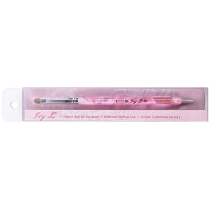 Ivy-L Premium 2 Way French Gel Acrylic Nail Art Kolinsky Brush with Dotting Tool for Professional Manicure Cuticle Clean up Nail Art Design (Size # 8, Pink Marble)