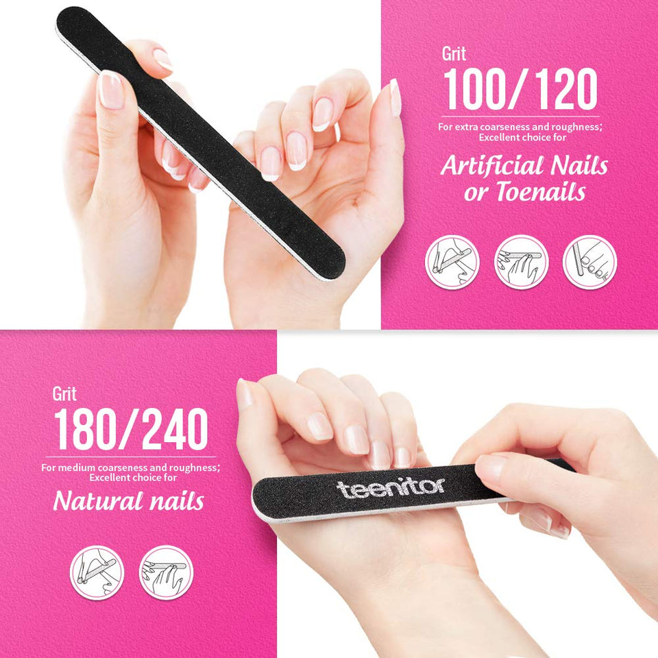 Nail Files And Buffers, Teenitor 16PCS Professional Nail Manicure Tool 120 Grits Nail Buffer Block 100/180 and 120/240 Grits Emery Boards For Acrylic And Natural Nails