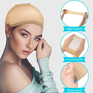 Wig Caps, IKOCO 6pcs Light Brown Stocking Wig Caps Nylon Stretchy Wig Caps for Women