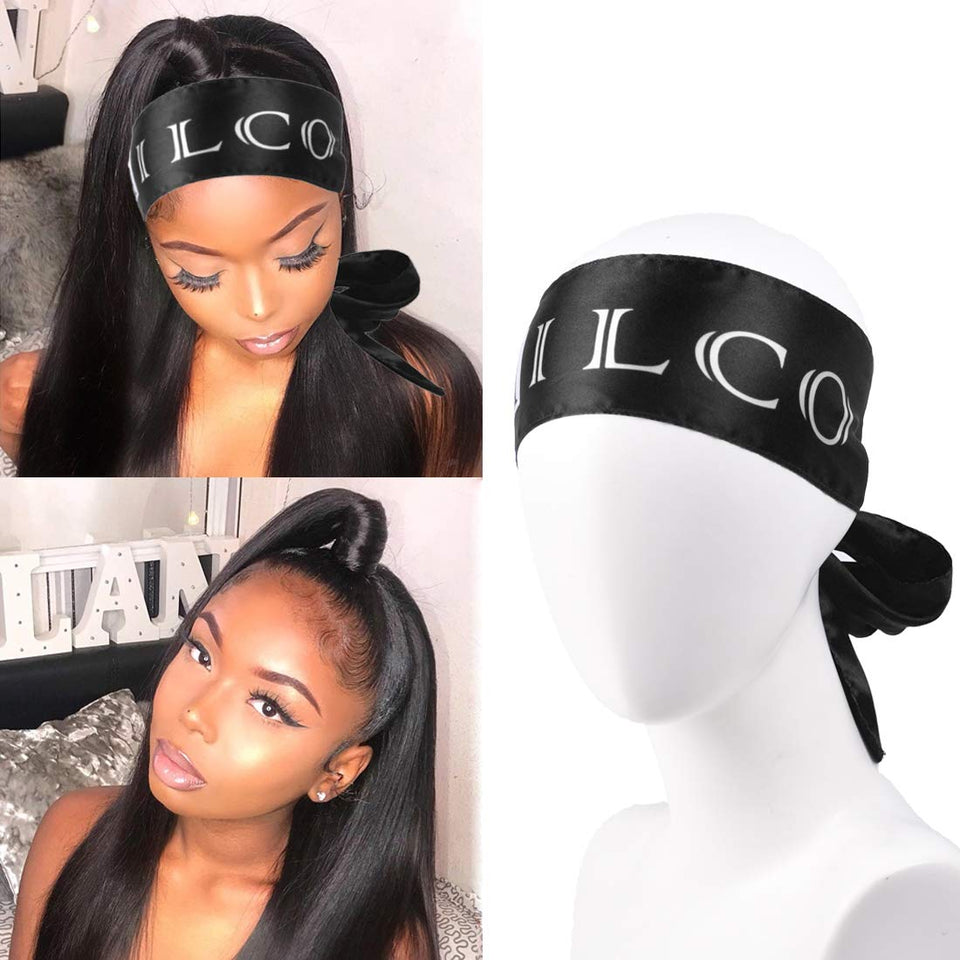 Wig Grip Band Satin Edge Laying Scarf For Women Lace Frontal Wigs 1 Pcs Hair Wrap For Hair Laying Down Edges (Black-1)