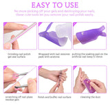 Gel Nail Polish Remover Kit,MORGLES 10pcs Nail Polish Remover Clips Cap 300pcs Nail Wipe Cotton Pads Nano Glass Nail File Cuticle Pusher Nail File Grit 100/180 and Brushes-Purple