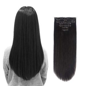 18 inches Clip in Hair Extensions Remy Human Hair - 7pcs 120g Silky Straight Thick 100% Real Black Human Hairpieces Clip on for Women Beauty #1 Color