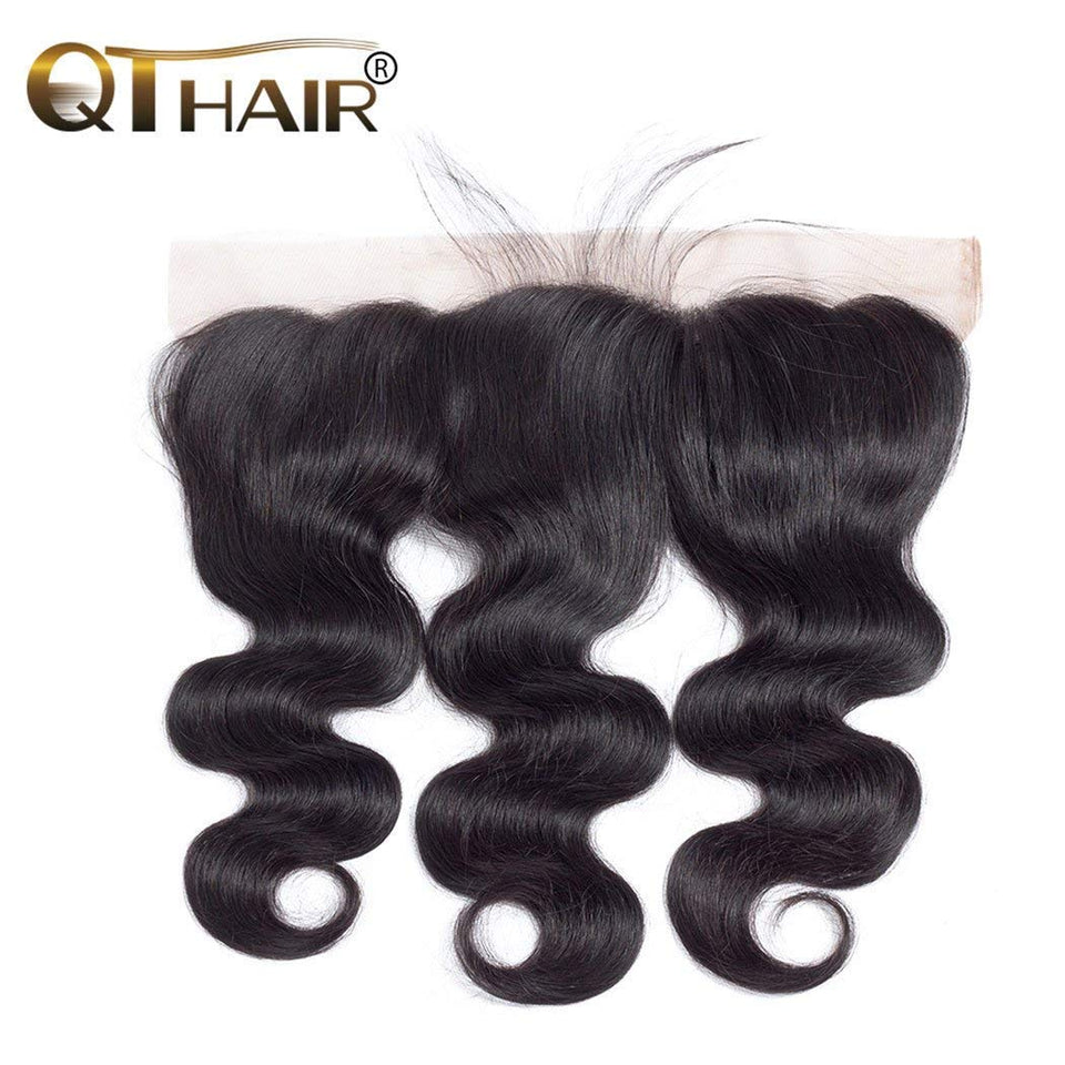 QTHAIR 12A Transparent Lace Body Wave Human Hair Lace Frontal (18",13x4 Ear to Ear Lace Frontal,Natural Black)130% Density Pre Plucked Natural Hairline with Baby Hair 100% Virgin Brazilian Body Wave Hair