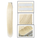 Tape in Human Hair Extensions Platinum Blonde 20pcs 30g for Highlighted 12 inch Long Remy Hair Seamless Double Sided Tape on Rooted Skin Weft for Women 12inch #60