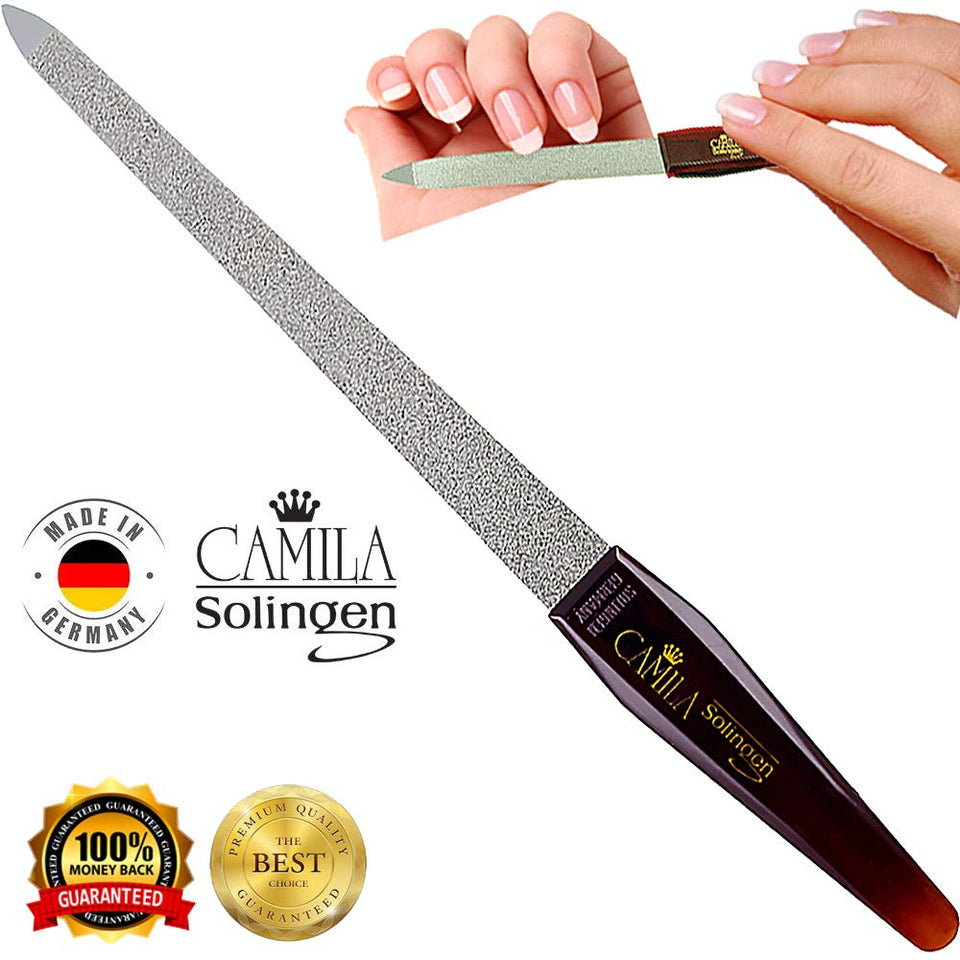 Camila Solingen CS18 Professional Sapphire Metal Nail File Pointed for Fingernail and Toenail Care. Double Sided Coarse Fine for Manicure and Pedicure. Stainless Steel from Solingen Germany (7" 2Pack)