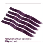 Winsky Purple Girls Clip in Hair Extensions 100% Real Human Hair - Straight Highlights Colored Clip on Hairpieces 5 Pieces/Set (18inch, Purple)