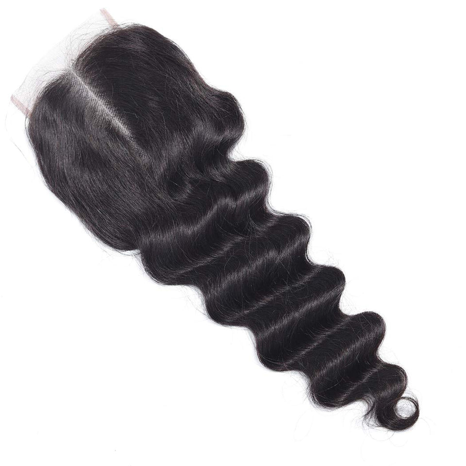 Brazilian Human Hair Closure 20inch 4x4 Loose Deep Weave Lace Closure Middle Part Hand Made Loose Deep Lace Front Closure Natural Black Brazilian Virgin Hair Top Swiss Lace Closure