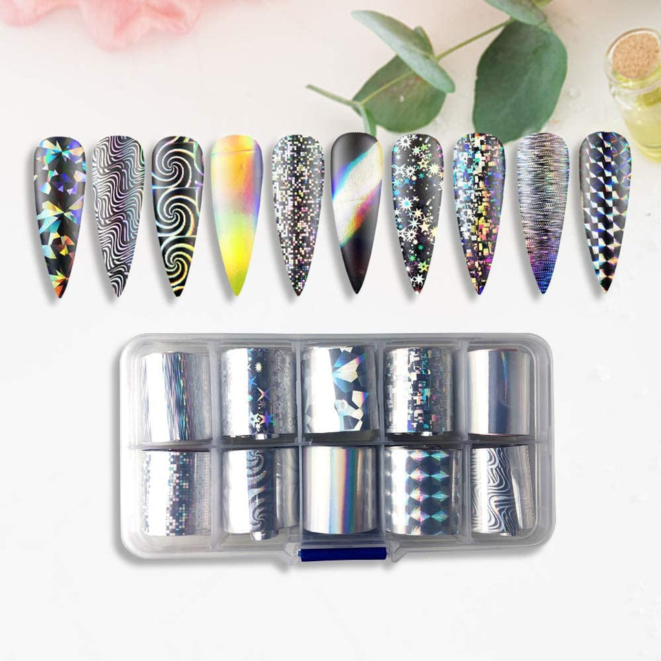 SXC G-17 Nail Foil Glue Gel with Foil Stickers Set Nail Transfer Tips Manicure Art DIY 2X 15ML, 20PCS Stickers, UV LED Lamp Required(Holo Series)