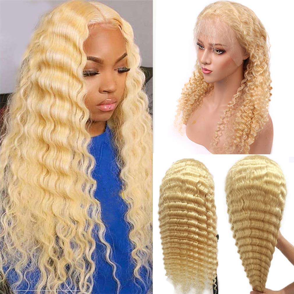 #613 Blonde Deep Wave Human Hair Wigs Wet and Wavy 150% Density 24 Inches Long for Women Brazilian Water Wave Remy Hair 13x4 Lace Frontal Wigs Deep Wet Wigs Pre Plucked with Baby Hair,Can Be Dyed