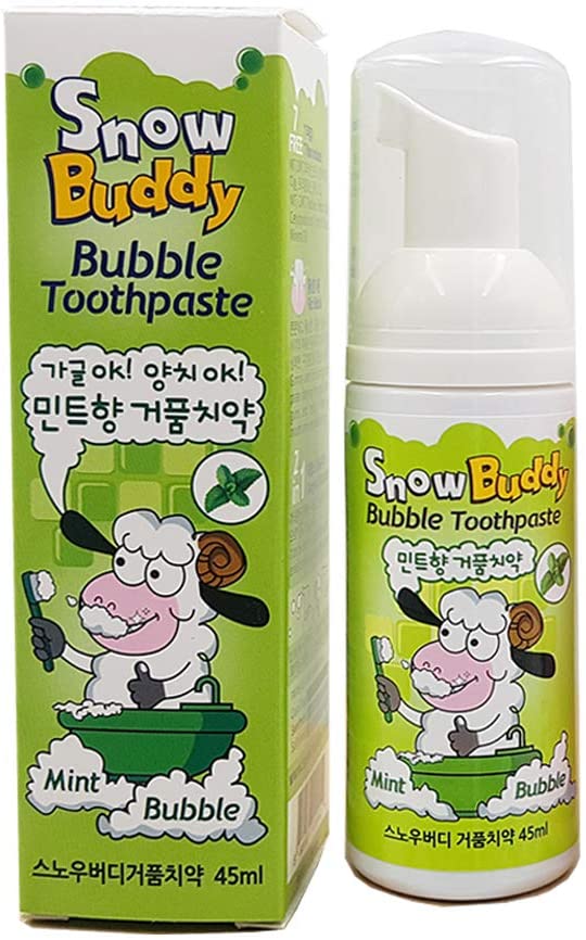Snow Buddy Kids Bubble Toothpaste Foam with Mint Flavor, Anticavity Low Fluoride (452ppm) Foaming Toothpaste and Mouthwash for Dental Care 45ml (1.52 fl.oz)