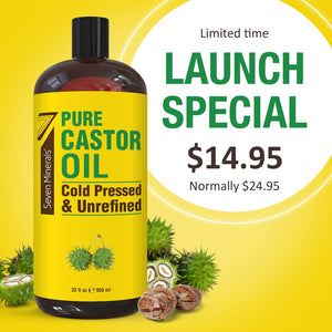 Pure Cold Pressed Castor Oil - Big 32 fl oz Bottle - Unrefined & Hexane Free - 100% Pure Castor Oil for Hair Growth, Thicker Eyelashes & Eyebrows, Dry Skin, Healing, Hair Care, Joint and Muscle Pain