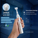 Triple Bristle Original Sonic Toothbrush | Rechargeable 31,000 VPM Tooth Brush | Patented 3 Head Design | Angled Bristles Clean Each Tooth | Dentist Approved | Triple Bristle Original + Oral Care Kit