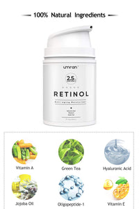 UMRAN Premium Retinol Cream, Anti-Aging Moisturizer Cream 2.5% for Face and Eye Care, Anti-Wrinkle Essence with Hyaluronic Acid, Day and Night Cream, Vitamin E and Green Tea, 50ml, 1.7 Fl.Oz…