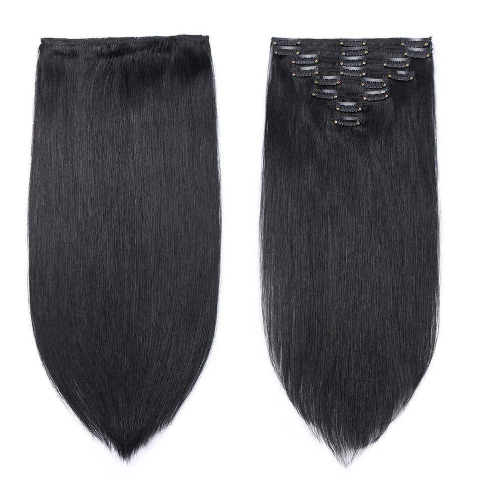 S-noilite Clip in Human Hair Extensions 100% Real Remy Thick True Double Weft Full Head 8 Pieces 18 Clips Straight Silky (10 Inch - 110g,Natural Black (#1B))