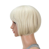 SWACC 10 Inch Short Straight Bob Wig with Bangs Synthetic Colorful Cosplay Daily Party Flapper Wig for Women and Kids with Wig Cap (Platinum Blonde)