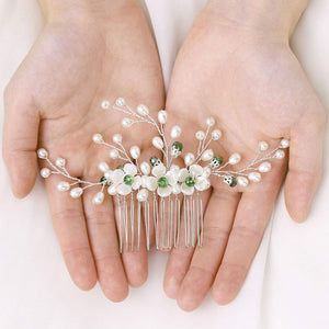 Yean Bride Flower Wedding Hair Comb Silver Bridal Hair Piece Pearl Hair Accessories for Women and Girls