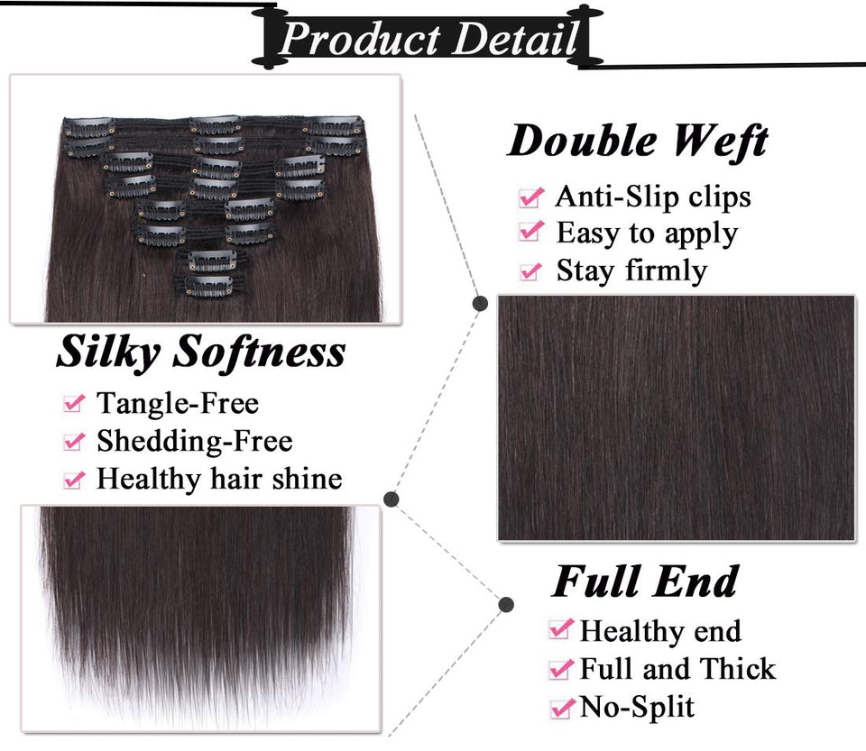 S-noilite Clip in Human Hair Extensions 100% Real Remy Thick True Double Weft Full Head 8 Pieces 18 Clips Straight Silky (10 Inch - 110g,Natural Black (#1B))