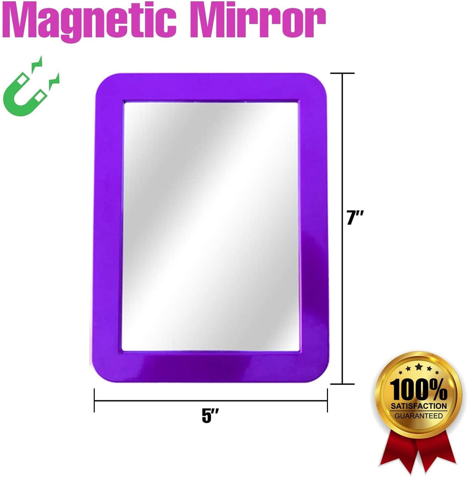 Magnetic Locker Mirror for School Locker, Gym Locker, Office Cabinet, Workshop or Refrigerator, Makeup Mirror, Locker Accessory, Toolbox, Glass 5" x 7" White
