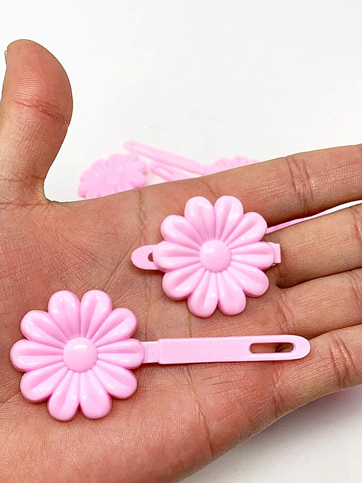 Tara Girls Self Hinge Plastic Flower Hair Barrettes 18 Pieces Selection (Light Pink)