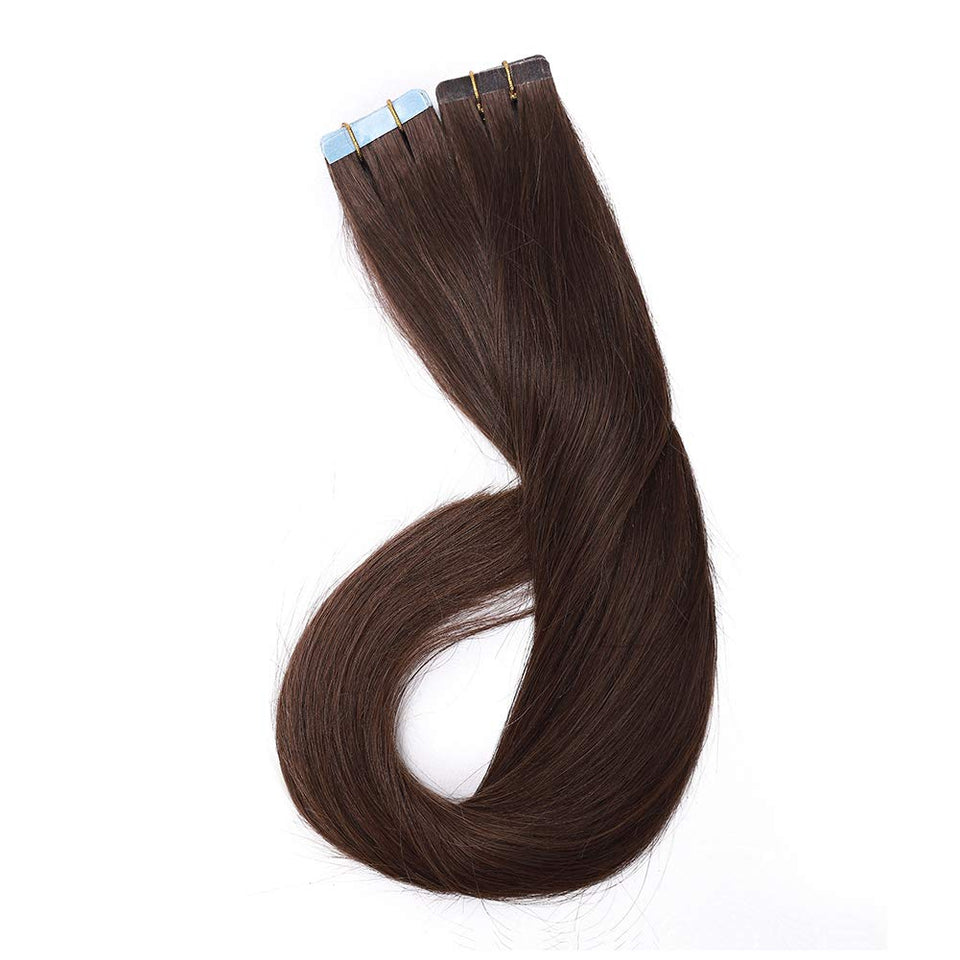 40 Pieces Rooted Tape in Hair Extensions Medium Brown 12inch Tape on 100% Remy Human Hair Long Straight Seamless Skin Weft Invisible Double Sided for Women 12inch=80g #4