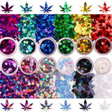 Multicolored - Leaf Glitter - Sample Pack - Solvent Resistant & Cosmetic Grade - Festival Rave Makeup Face Body Nails Resin Arts & Crafts - Weed, Pot