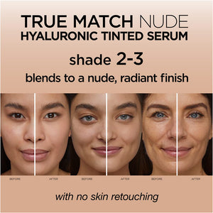 L'Oreal Paris True Match Nude Hyaluronic Tinted Serum The 1st Tinted serum with 1% Hyaluronic acid Instantly skin looks brighter, even and feels hydrated Makeup + Skincare, Light 2-3, 1 fl. oz.