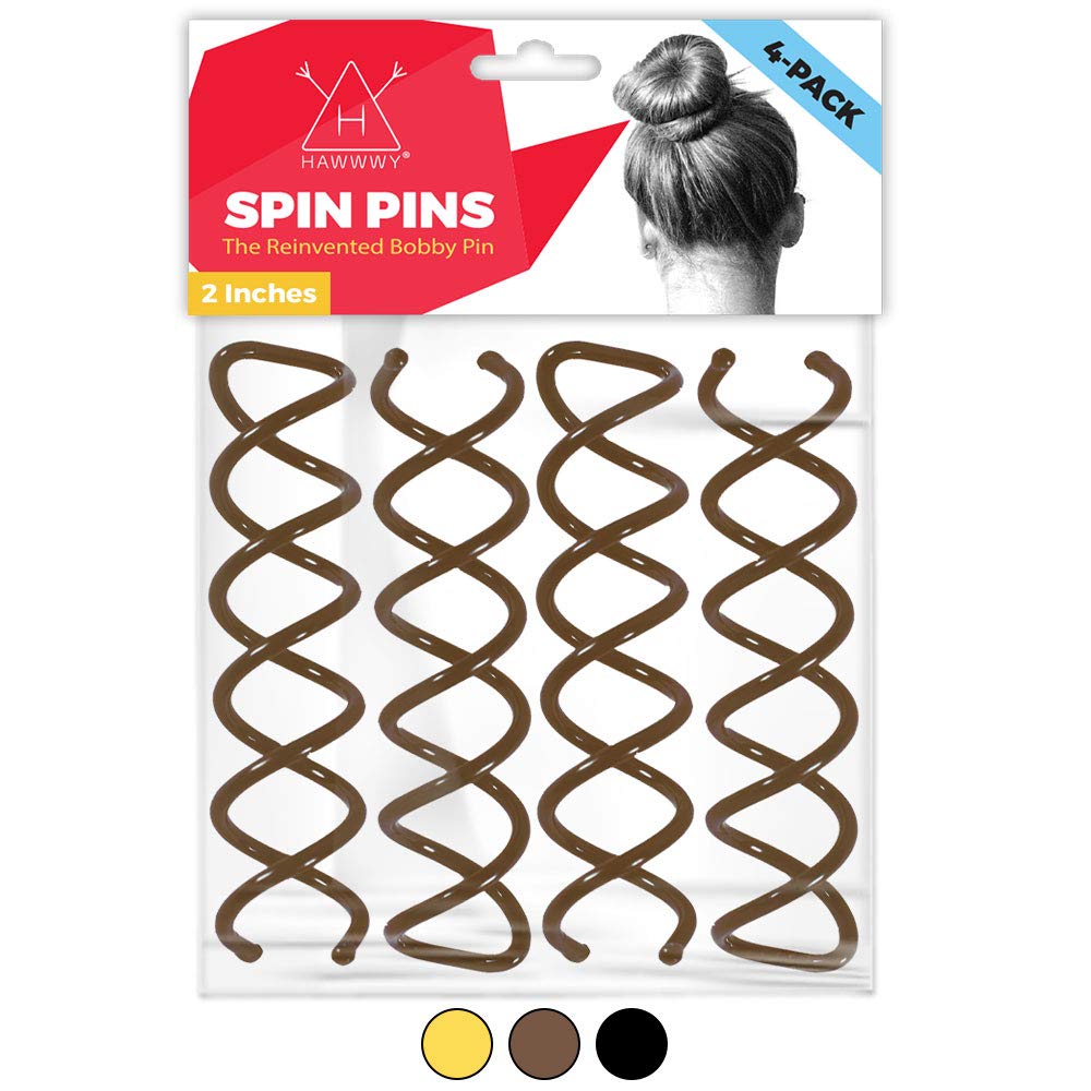 Hawwwy Spiral Bobby Pins 4 Pack Spin Pins, Easy & Fast Bun Maker Twist Hair Pins for Women Kids, Updo Hair Accessories, Messy Bun Tool, Perfect Small Bun Bobbypins Bobbie Fashion (Brown)