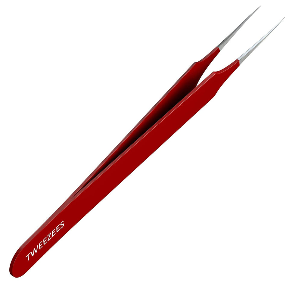 Ingrown Hair Tweezers | Pointed Tip | Red | 5 Pack | Precision Stainless Steel | Extra Sharp and Perfectly Aligned for Ingrown Hair Treatment & Splinter Removal For Men and Women | By Tweezees