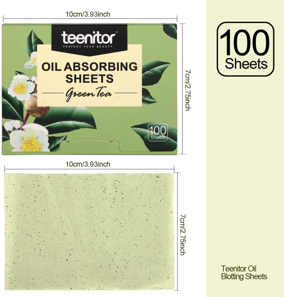 Teenitor Oil Blotting Sheets, 100 Sheets Green Tea Oil Absorbing Tissues Paper, Large 10cmx7cm Oil Blotters