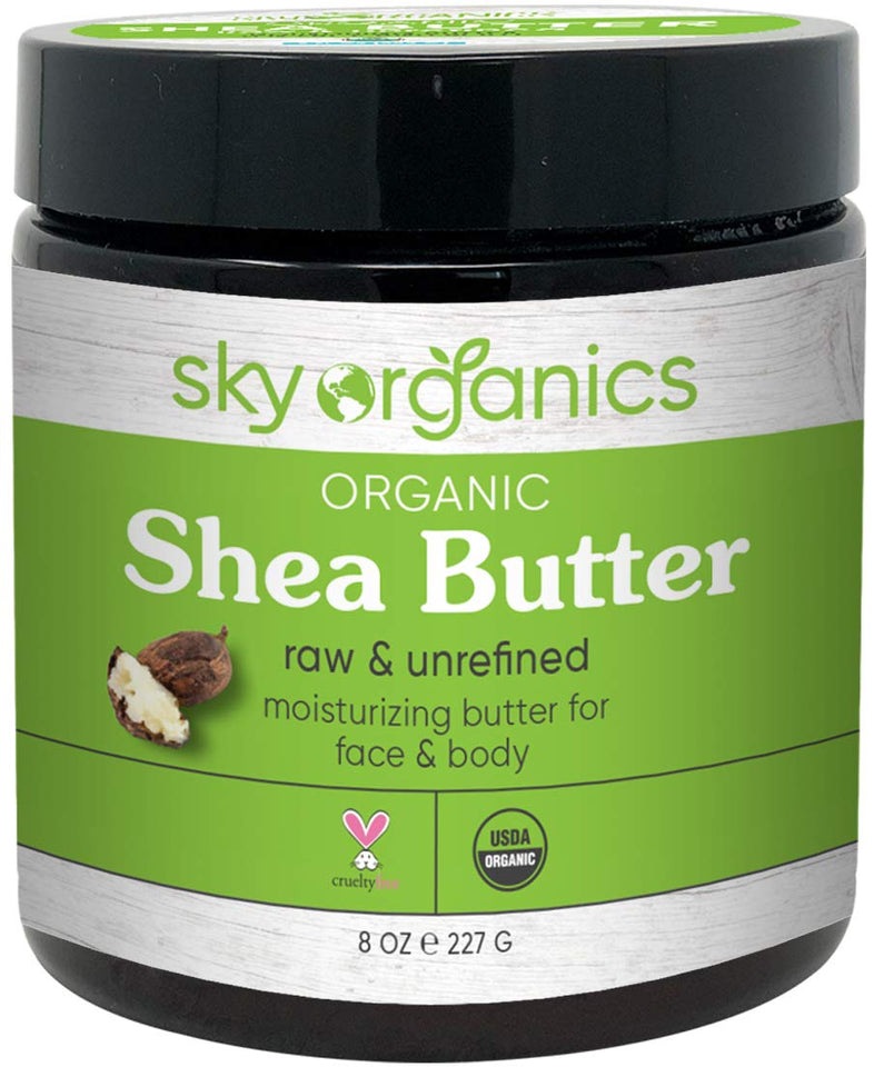 Organic Shea Butter by Sky Organics (8 oz) 100% Pure Unrefined Raw African Shea Butter for Face and Body Moisturizing Natural Body Butter for Dry Skin