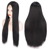 Stamped Glorious Black Wig Long Straight Middle Part Wigs for Women Synthetic 30 Inch Women Long Hair Wigs Daily Party Use(Black)
