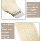 Benehair Rooted Tape in Hair Extensions Human Hair Platinum Blonde Skin Weft 18 inches Long Straight Remy Hair Double Sided Invisible Tape ins for Women 20pcs 50g （18" #60）