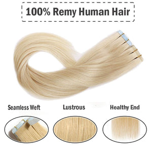 18 Inch Tape in Human Hair Extensions 40pcs 100g #60 Platinum Brown Straight Hair Seamless Skin Weft Glue in Hairpieces with Invisible Double Sided Tape