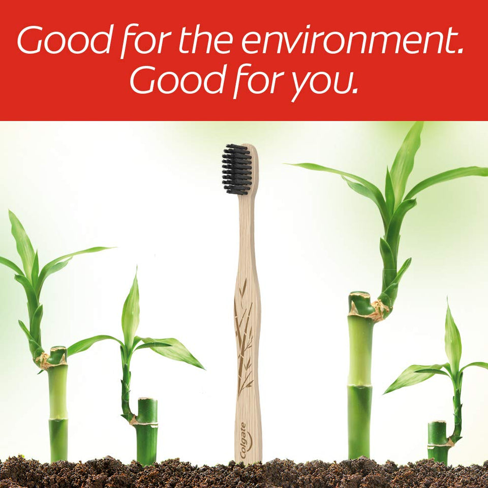 Colgate Charcoal Bamboo Toothbrushes, Eco Friendly Natural Bamboo Handle, Soft, 4 Count