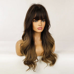 Esmee 24" Synthetic Wigs for Women Dark Roots Long Wig with Bangs Ombre Wavy Hair Realistic Simulation Scalp Middle Part..