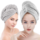 ELLEWIN Bamboo Hair Towel Wrap 2 Pack, Microfiber Hair Drying Shower Turban with Buttons,Super Absorbent Quick Dry Hair Towels for Curly Long Thick Hair, Rapid Dry Head Towel Wrap for Women Anti Frizz