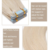 24 inch Tape in Human Hair Extensions Whitish Blonde Seamless Rooted Tape on 100% Remy Hair Highlighted Long Straight 20pcs 50g Skin Weft Invisible Double Sided for Women (24" #70)