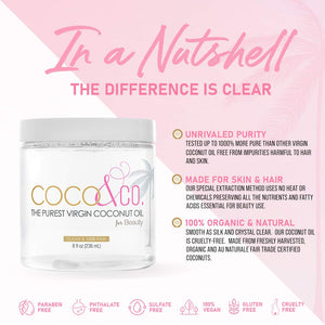 COCO & CO. Organic Pure Extra Virgin Coconut Oil for Hair & Skin, Beauty Grade - Mini Jar, 2oz (8oz + 2oz Travel Combo)