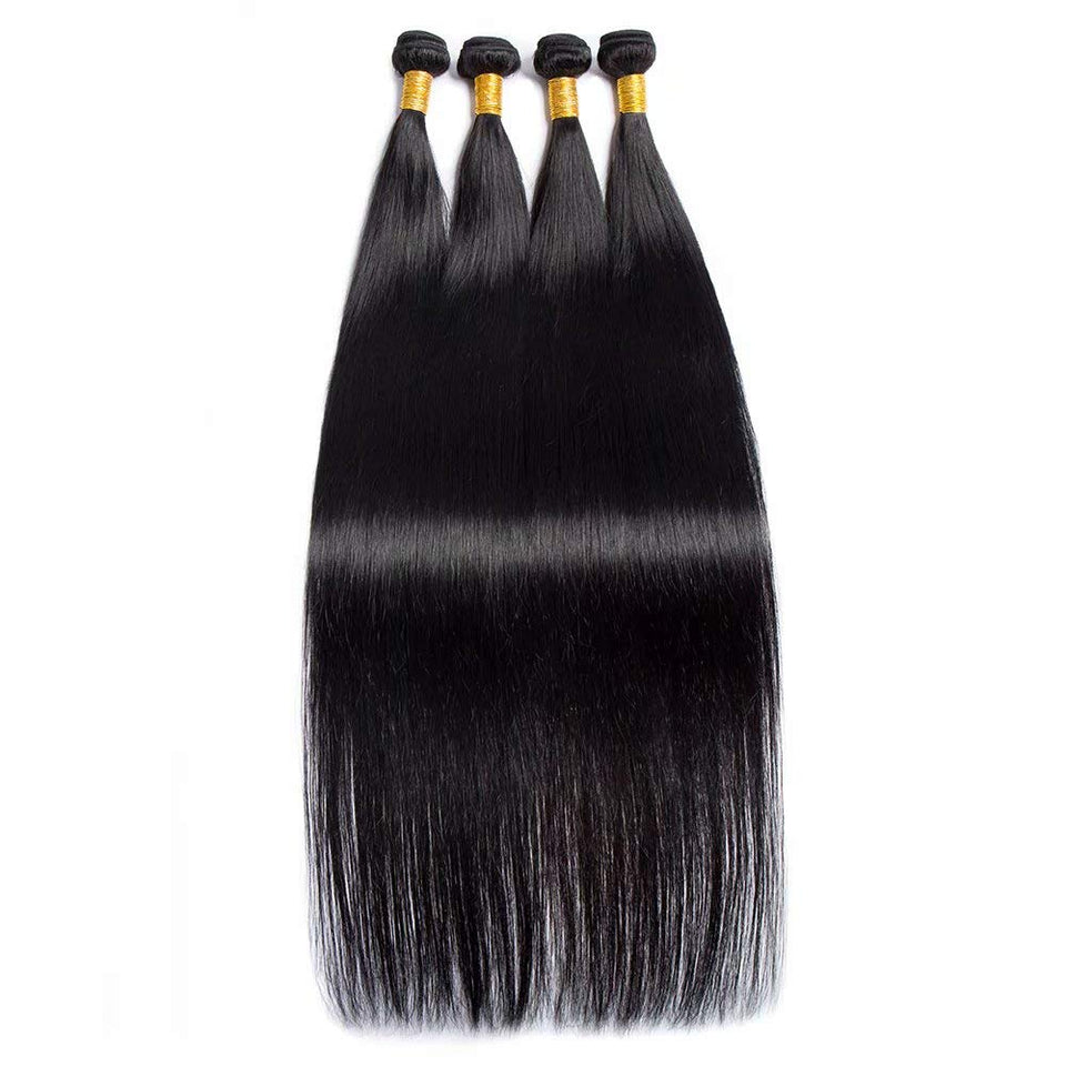 Maxine Hair 10A Brazilian Virgin Straight Hair 4 Bundles 100% Unprocessed Long inch Human Hair Weave Extensions Natural Color Can Be Dyed and Bleached (32''&32''&32''&32')