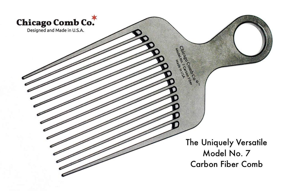 Chicago Comb Model 7 Carbon Fiber Pick Comb, for Long Thick Curly & Afro Hair, Black Color, 6 inches (15 cm)