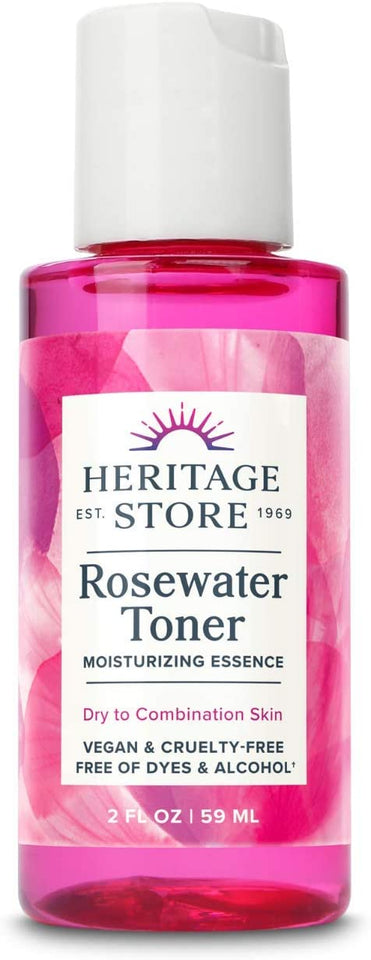 Heritage Store Rosewater Facial Toner w/Hyaluronic Acid | Tones, Refines Pores, Smooths Skin | Alcohol Free, Vegan (2 oz)