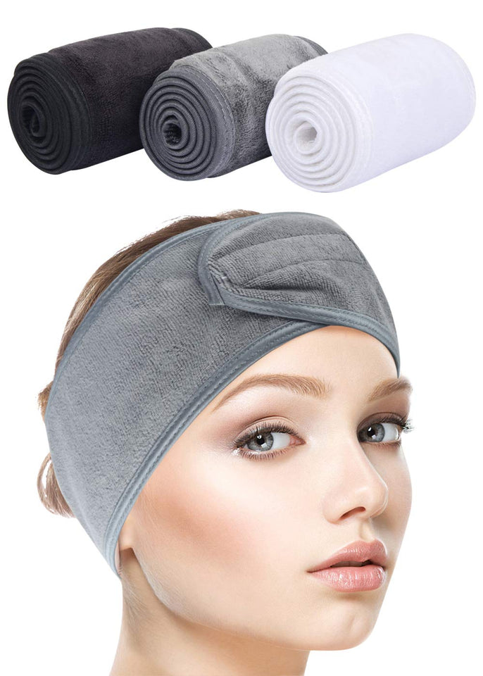 Sinland Spa Headband for Women 3 Counts Adjustable Makeup Hair Band with Magic Tape,Head Wrap for Face Care, Makeup and Sports 3 Pack
