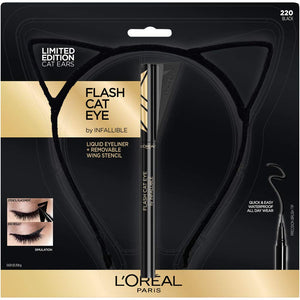 L'Oreal Paris Cosmetics Halloween Makeup Kit, Infallible Flash Cat Liquid Brush Tip Eyeliner With Limited Edition Cat Ear Headband, Black