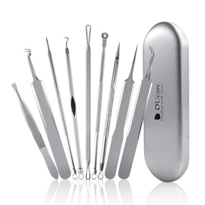 DUcare Blackhead Remover 9Pcs Professional Pimple Comedone Extractor Tool Best Acne Removal Kit - Treatment for Blemish, Whitehead Popping, Zit Removing for Risk Free Nose Face Skin with Metal Case