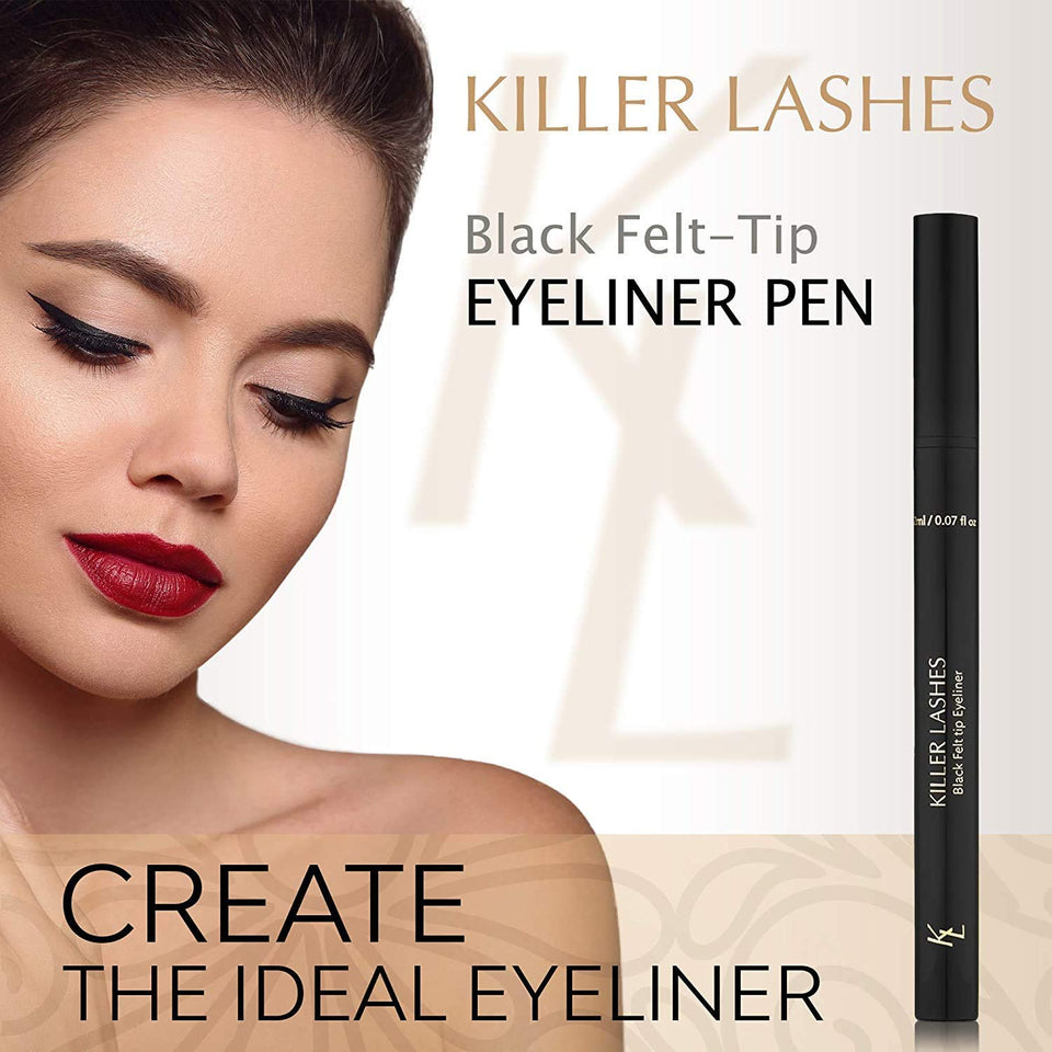 Killer Lashes Black Liquid Eyeliner Pen with Felt-Tip for Natural and Statement Looks