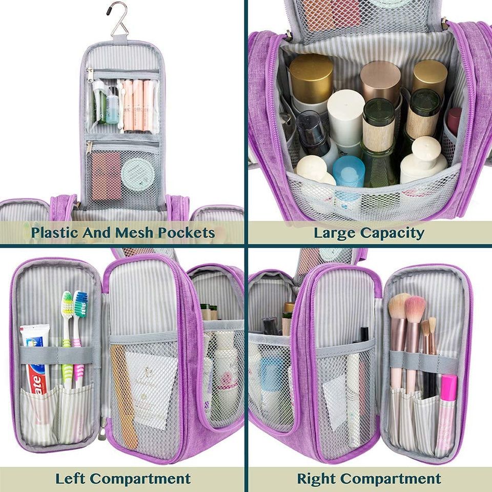 PAVILIA Hanging Travel Toiletry Bag Women Men | Cosmetic, Makeup Organizer Kit for Toiletries Accessories, Bathroom Hygiene, Water Resistant(Purple)