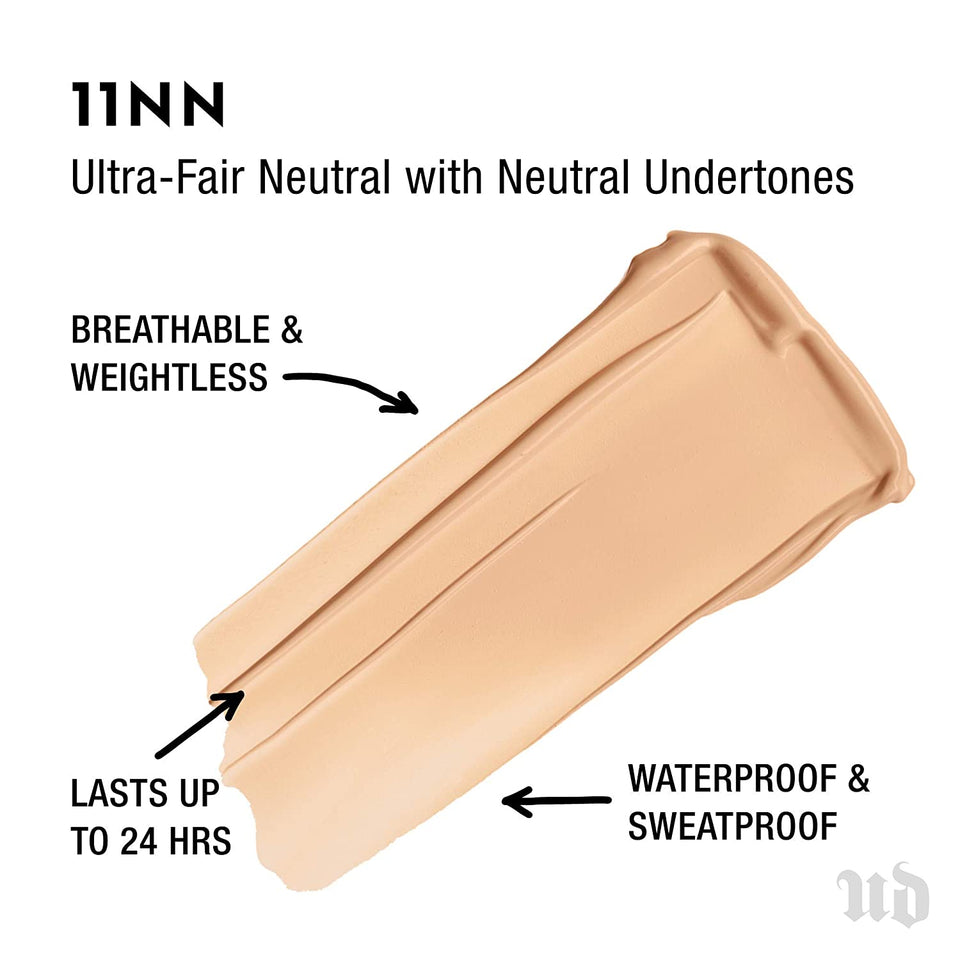 Urban Decay Stay Naked Weightless Liquid Foundation, 11NN - Buildable Coverage with No Caking - Matte Finish Lasts Up To 24 Hours - Waterproof & Sweatproof - 1.0 oz
